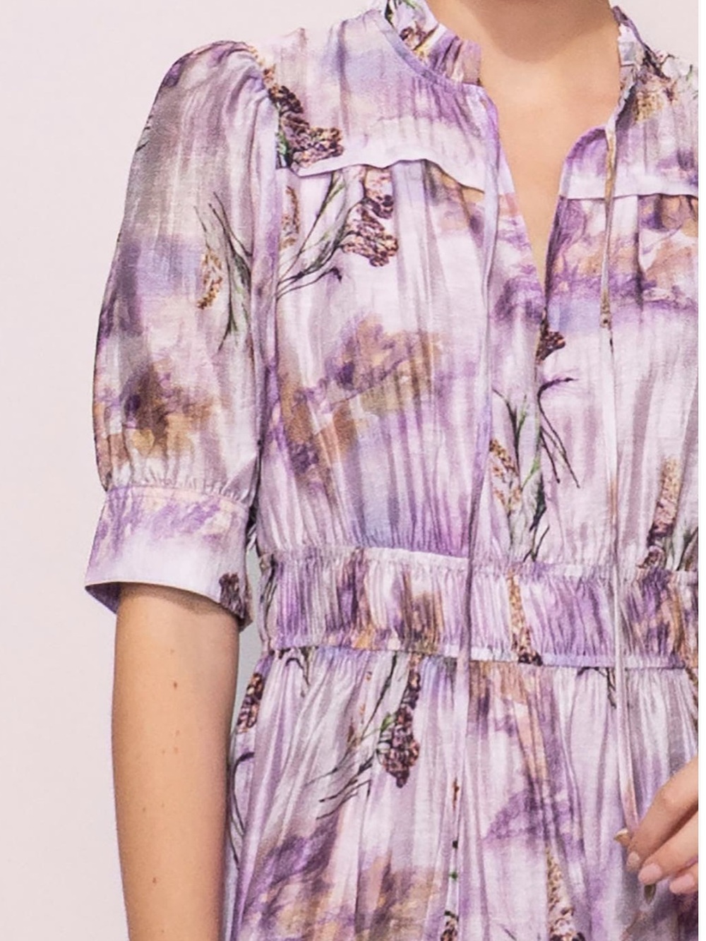 NWT Melloday Printed Shirred Lilac Multi Dress Size Medium - Picture 9 of 9